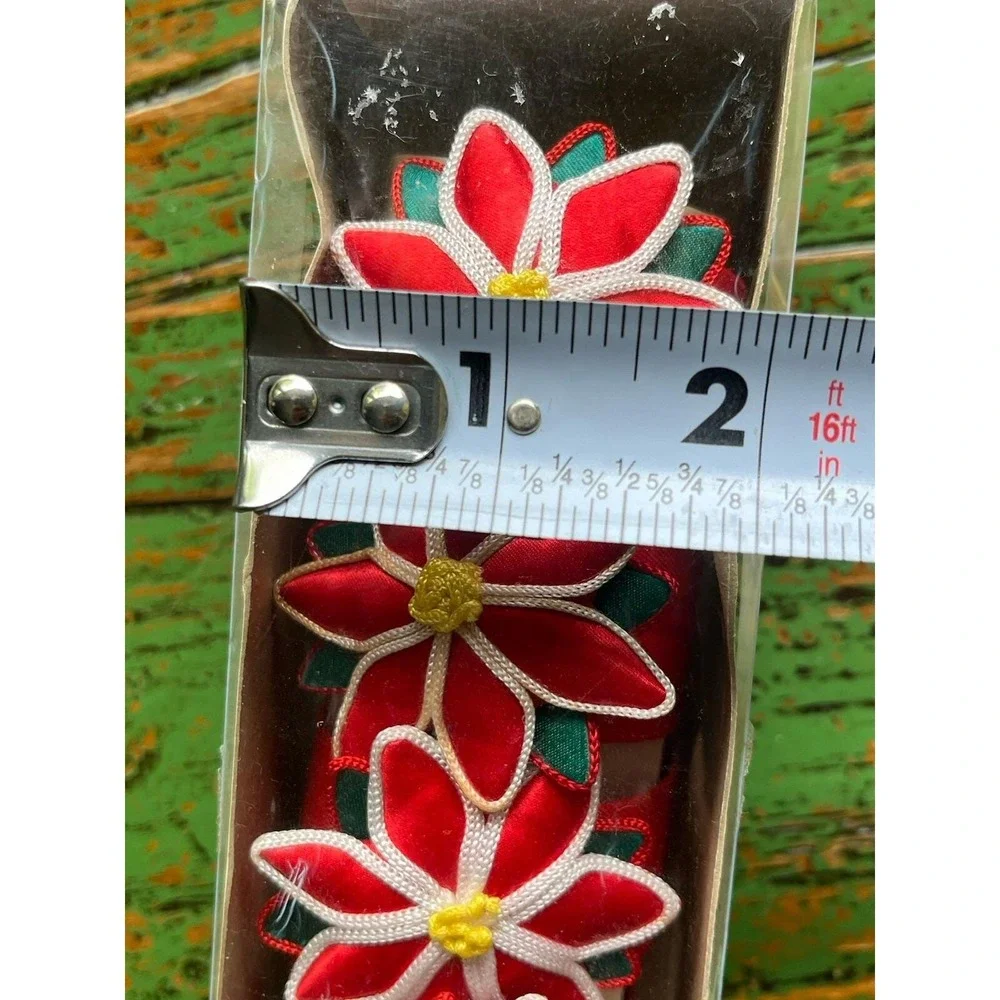 Christmas Poinsettia Cloth Material Napkin‎ Rings Holders Set Of 4 Orig Box
